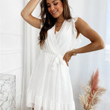 Elegant Ruffles Sleeveless Lace Up V-neck Beach Dress
