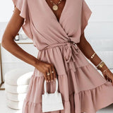 Elegant Ruffles Sleeveless Lace Up V-neck Beach Dress