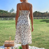 Summer Floral Print Spaghetti Strap Sexy Boho Slit Midcalf Women's Boho Dress