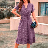 Dot Short Sleeve V Neck 2025 Summer Women's Midi Boho Dress