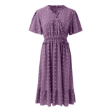 Dot Short Sleeve V Neck 2025 Summer Women's Midi Boho Dress