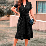 Dot Short Sleeve V Neck 2025 Summer Women's Midi Boho Dress