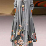Summer Floral Print Long Sleeve Maxi Boho Dress