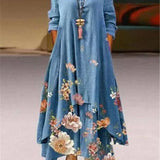 Summer Floral Print Long Sleeve Maxi Boho Dress