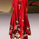 Summer Floral Print Long Sleeve Maxi Boho Dress