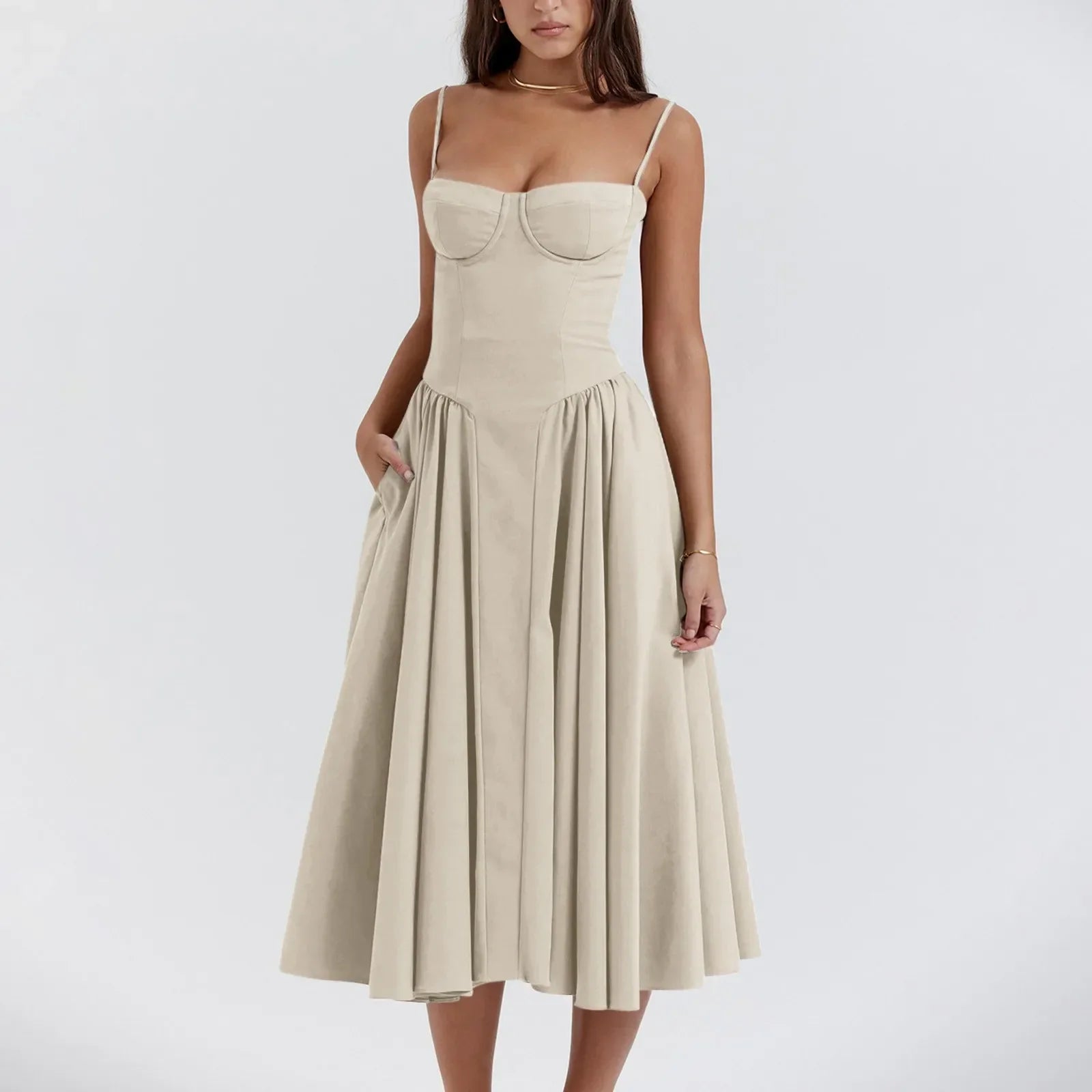 Floral Slip Tube Tops Sleeveless Women's Fashion Printted A-line Midi Lady Boho Dress