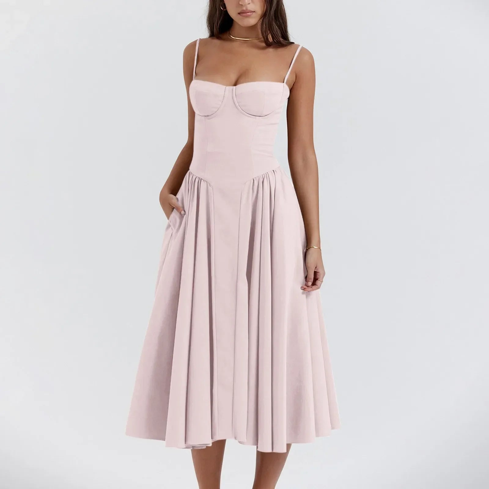 Floral Slip Tube Tops Sleeveless Women's Fashion Printted A-line Midi Lady Boho Dress