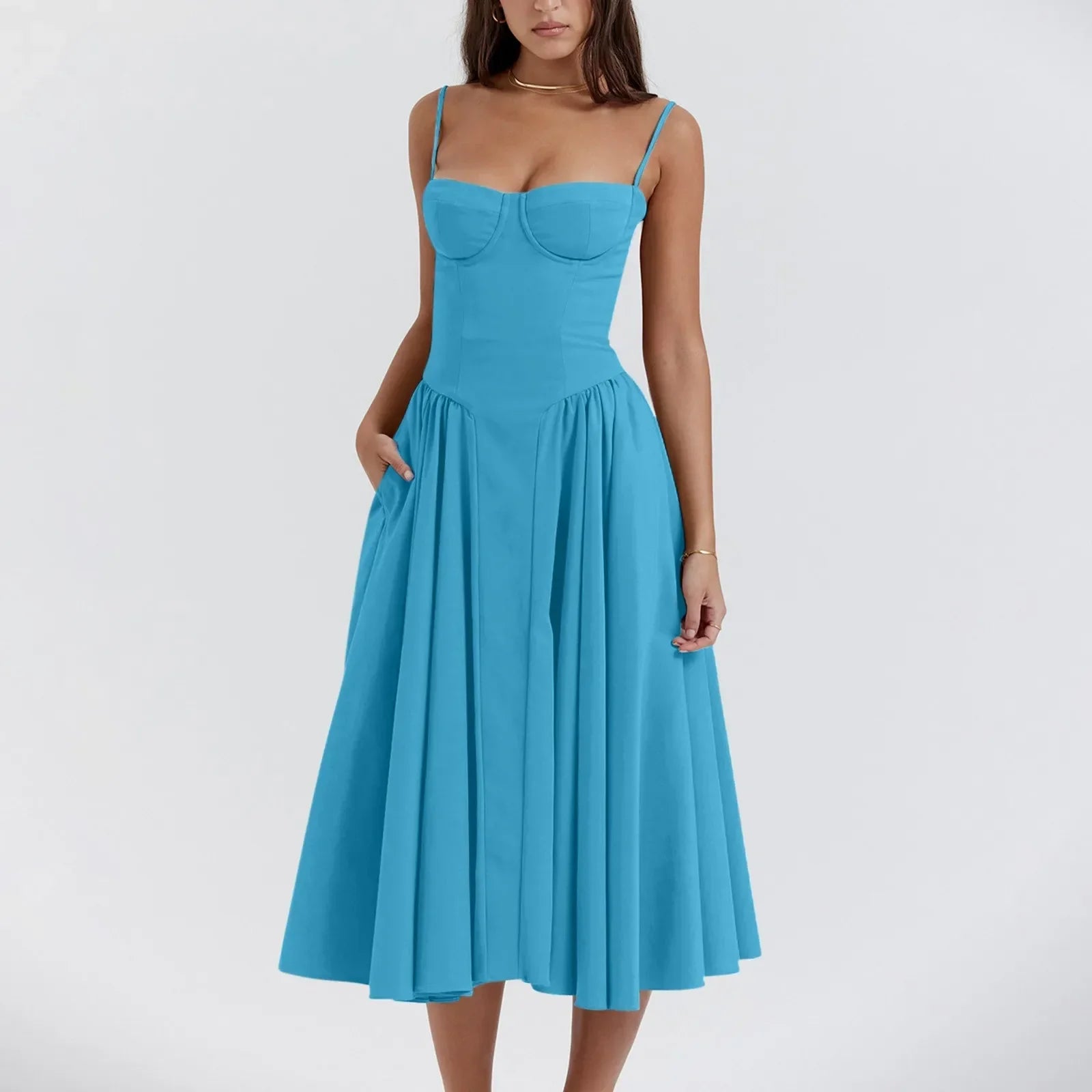 Floral Slip Tube Tops Sleeveless Women's Fashion Printted A-line Midi Lady Boho Dress