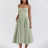 Floral Slip Tube Tops Sleeveless Women's Fashion Printted A-line Midi Lady Boho Dress