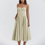 Floral Slip Tube Tops Sleeveless Women's Fashion Printted A-line Midi Lady Boho Dress