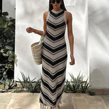 Summer Knitted Tassel Striped Bohemian Stylish Maxi Dress