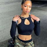 Summer Long Sleeve Cropped Corset Aesthetic Club O Neck Fairy Grunge Crop Tops