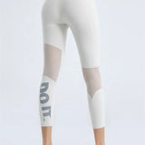 Summer Tight Female Mesh Stitching Pilates Letter Printing Elastic Thin Sports Leggings