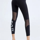 Summer Tight Female Mesh Stitching Pilates Letter Printing Elastic Thin Sports Leggings