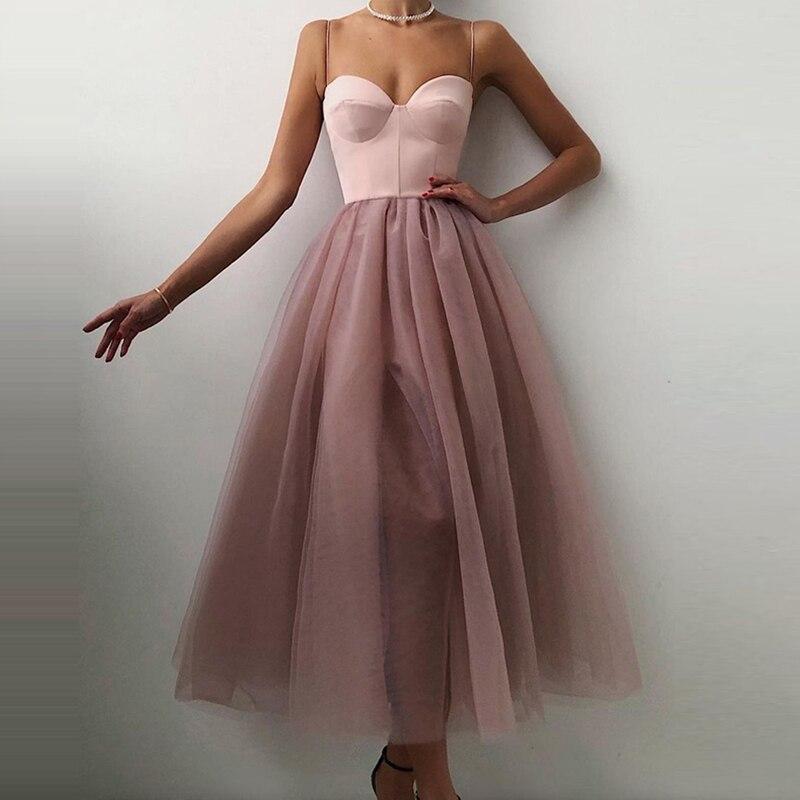 Halter Off Shoulder Party Dress Spaghetti Strap Spliced Mesh Dresses