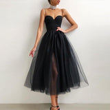 Halter Off Shoulder Party Dress Spaghetti Strap Spliced Mesh Dresses