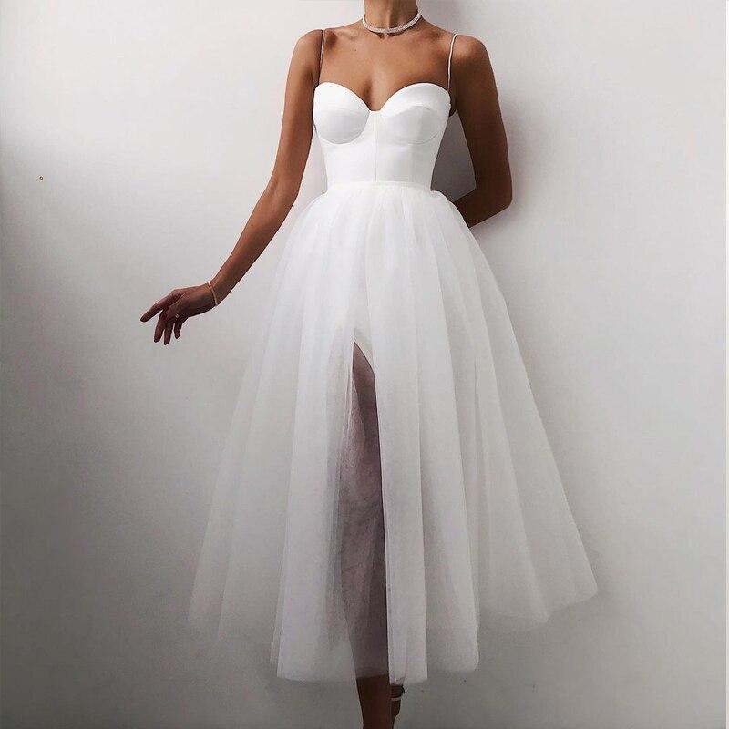 Halter Off Shoulder Party Dress Spaghetti Strap Spliced Mesh Dresses