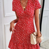Summer Short V-Neck Floral Ladies Mini Boho Dress