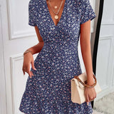 Summer Short V-Neck Floral Ladies Mini Boho Dress