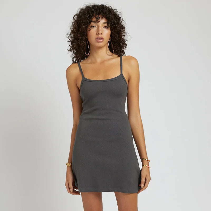 Summer Basic Sexy Spaghetti Strapped Sleeveless High Waist Casual Short Mini Dress