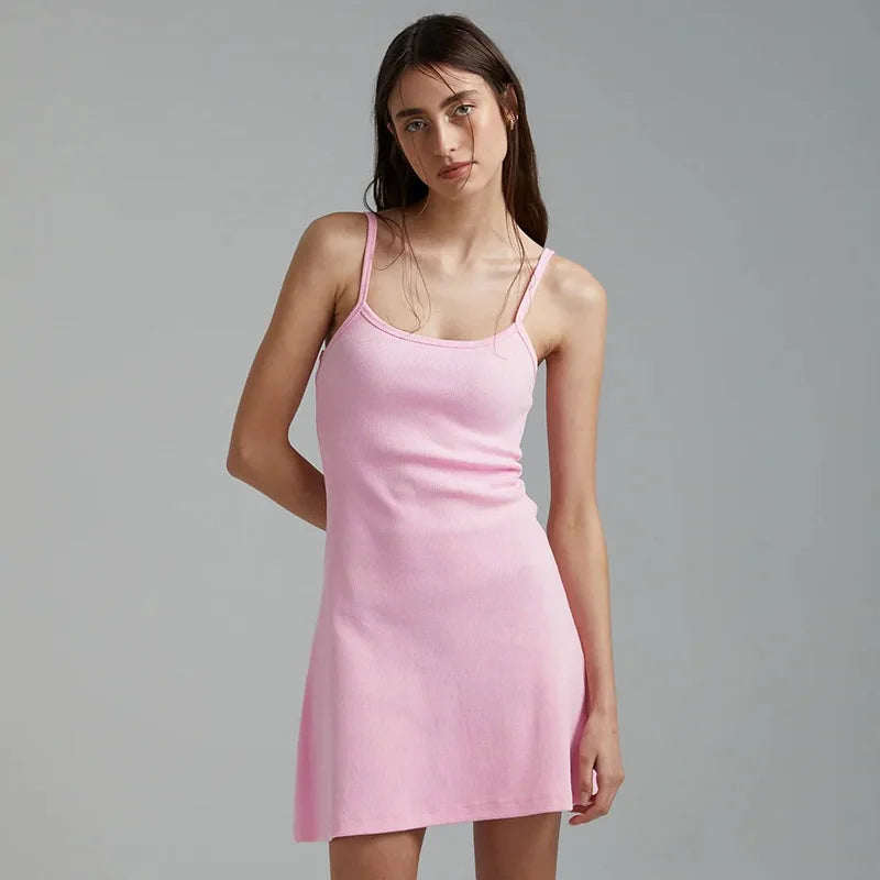 Summer Basic Sexy Spaghetti Strapped Sleeveless High Waist Casual Short Mini Dress