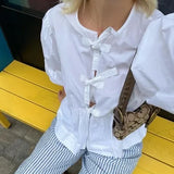 Summer Vintage Red 2025 New Korean Retro Bubble Sleeve Female Women's Fashion Shirt Blouse