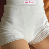 Summer Letter Embroidery Biker Women Ribber Knit Black High Waist Casual Streetwear Short