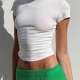 Summer Women's Color Slim Fit Short Sleeve Crop Top Streetwear Crop Top