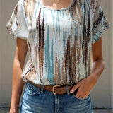 Summer Women Fashion Blouses O Neck Short Sleeve Chic Blouse