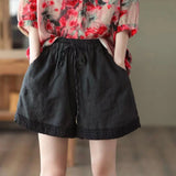 Summer Women'S Show Thin Straight Leg Pants Retro Hollowed Out Hook Flower Cotton And Literary Lace Casual Pants Short