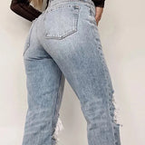 Women Stretch Skinny Ripped Light Blue Vintage Trouser