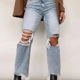 Women Stretch Skinny Ripped Light Blue Vintage Trouser