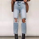 Women Stretch Skinny Ripped Light Blue Vintage Trouser