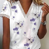 Flower Print Casual Loose Short Sleeves T-Shirts