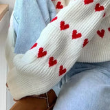 Sweet Heart Printed O Neck For Women Thick Warm Lantern Long Sleeved Sweater