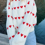 Sweet Heart Printed O Neck For Women Thick Warm Lantern Long Sleeved Sweater