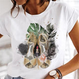 T-shirts Women Sweet Wine Print Girl 90s Cartoon Printing Clothes
