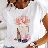 T-shirts Women Sweet Wine Print Girl 90s Cartoon Printing Clothes