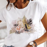 T-shirts Women Sweet Wine Print Girl 90s Cartoon Printing Clothes
