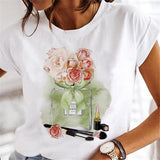 T-shirts Women Sweet Wine Print Girl 90s Cartoon Printing Clothes