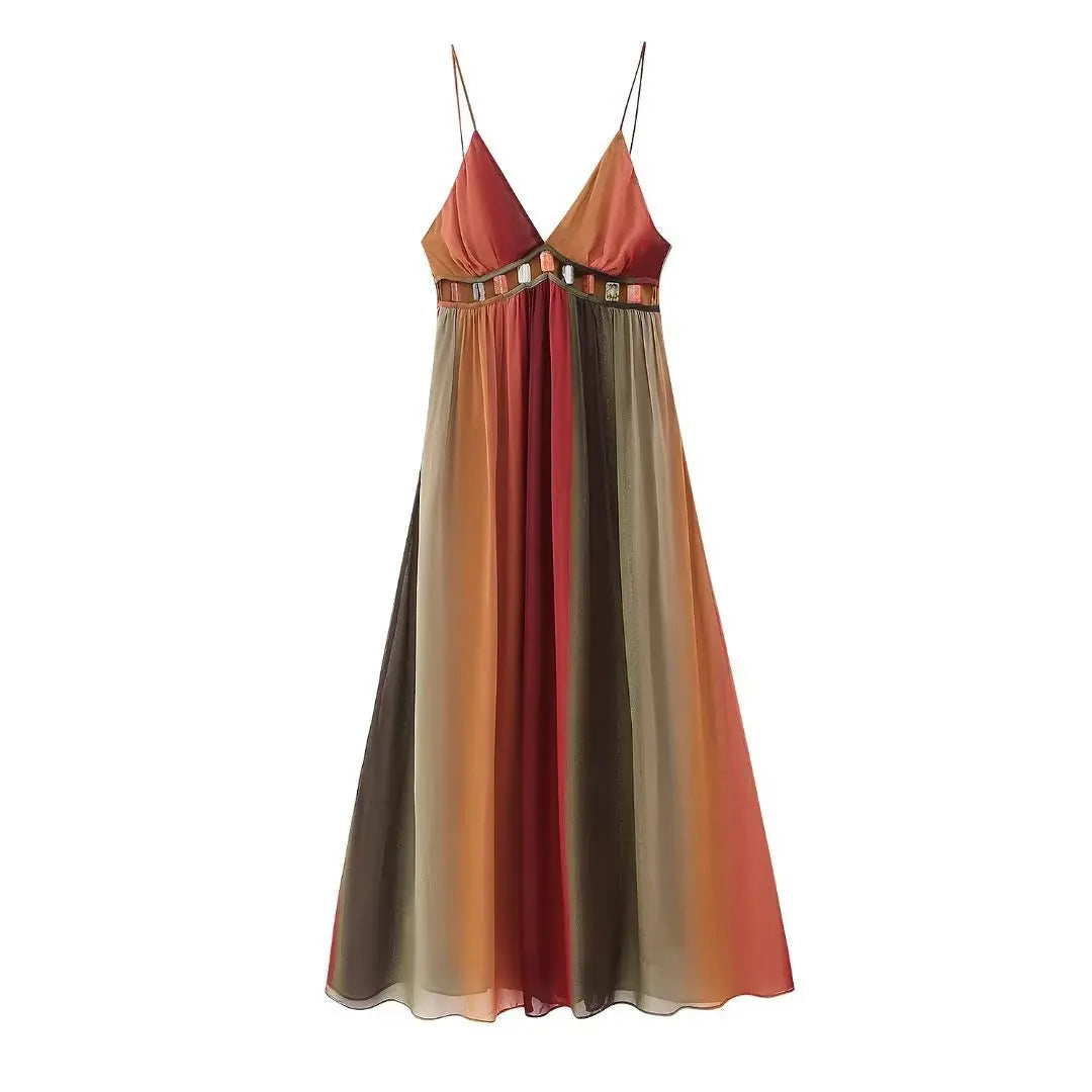 Beach Wear  Sexy  Sleeveless  Backless  Strap  Women  Vintage Maxi  Summer  Waist Hollowed Out  Party  Vestidos Boho Dress