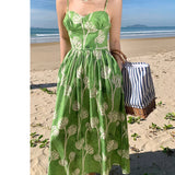 Elegant  Floral Print  Women  Casual  High Waist  Sling  Autumn 2025  Beach Wear  Big Hem  Oversize Boho Dress
