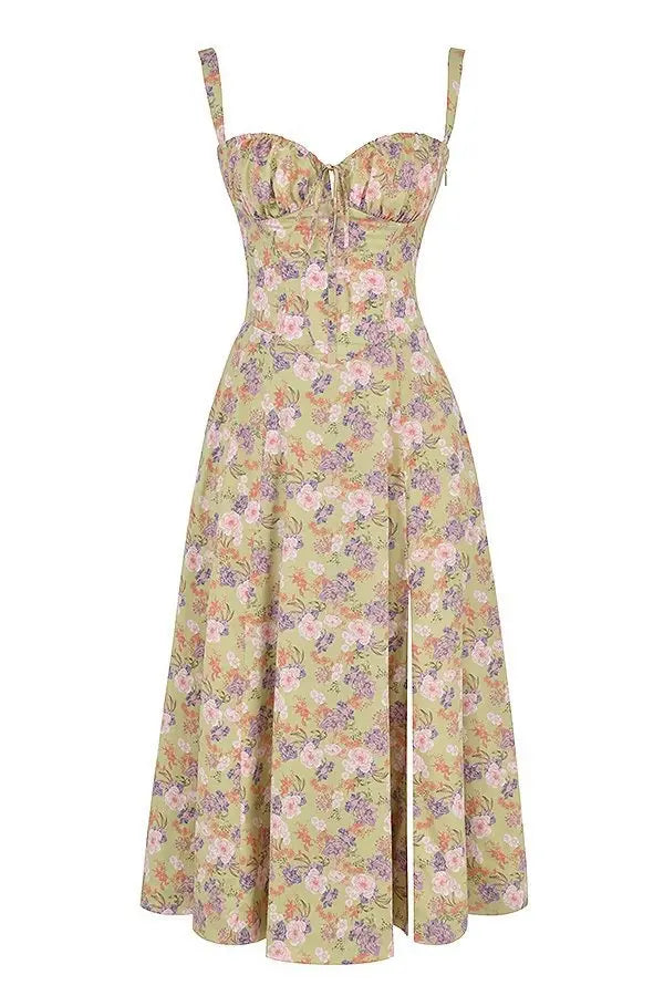 Floral Print  Party  Vintage  Sleeveless  Backless  Strap  Long  Beach Boho Dress