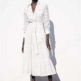 Hollow Out  Cotton  Floral Embroidery  Lace  Casual  Long  Spring Autumn  Party Boho Dress