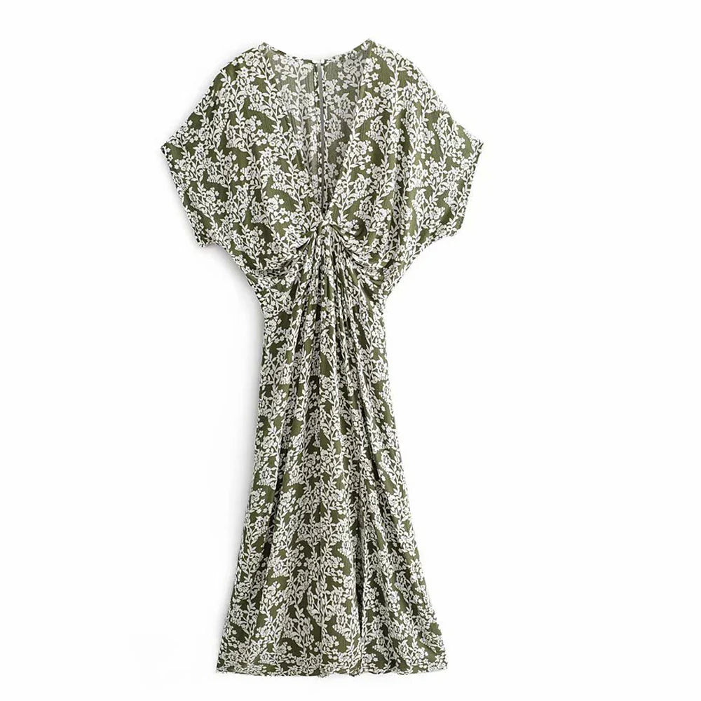 Sexy  Deep V Neck  Maxi  Women  Vestidos  2025  Vintage Floral Print  Side Split  Summer  Beach  Casual Boho Dress