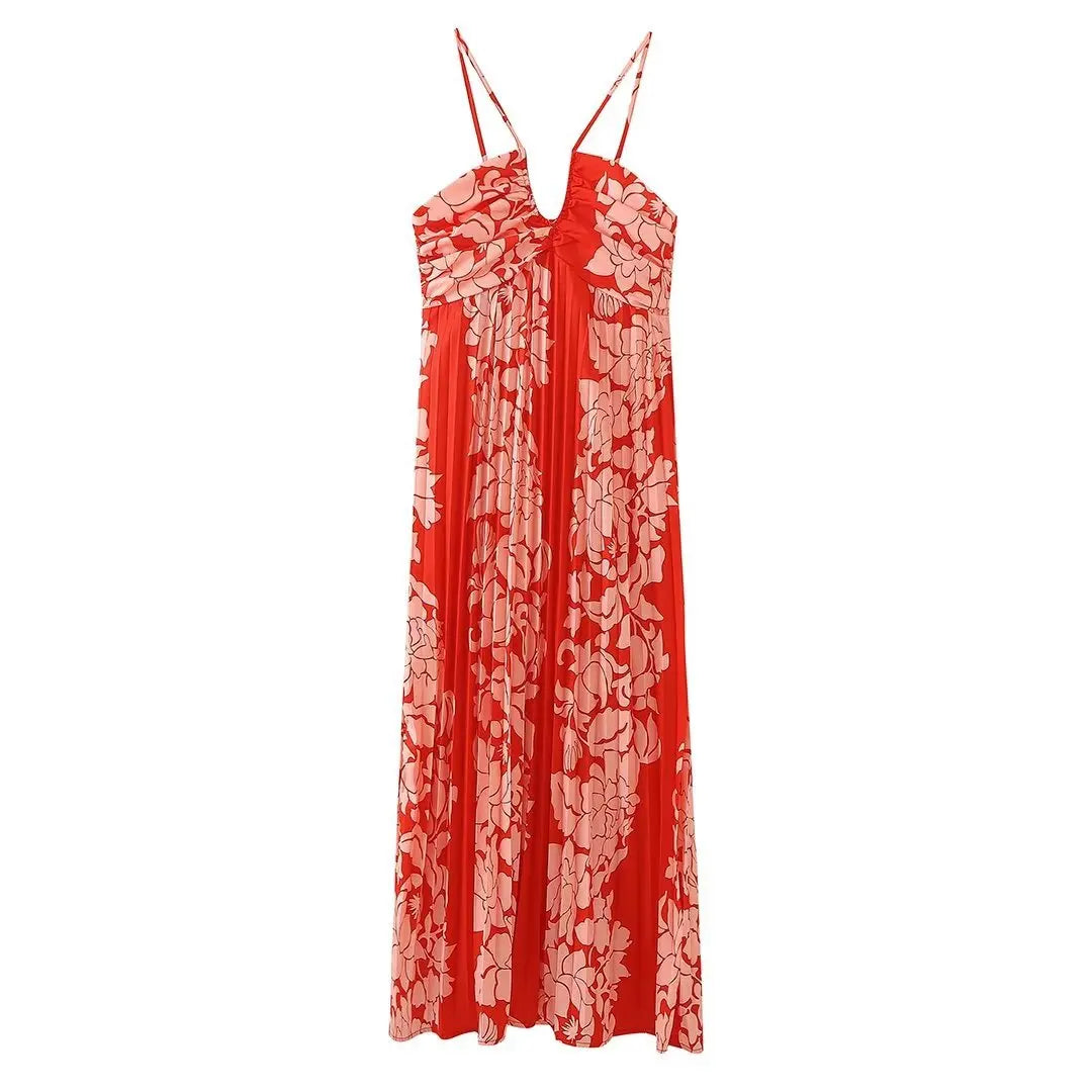 Sexy  Off Shoulder  Backless  Strap  Vintage  Ethnic  Chiffon  Floral Print  Beach Wear Boho Dress