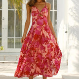 Sexy  Sleeveless  Backless  Strap  Long  Vintage  Deep V-neck  Summer  Beach Boho Dress