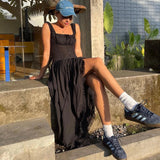 Vintage  Cotton Strap  Women  Casual  Sexy  Sleeveless  High Waist  Long Maxi  Summer  Beach  Vestidos  Boho Dress