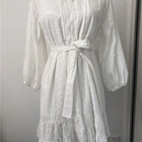 Mini  White Cotton Lace  Summer  Sexy  V Neck  Floral Embroidery  Brand  Women  Beach  Vestidos  Boho Dress