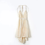 Sexy  Deep V Neck  Sleeveless  Backless  Mini  Women  Summer  Beach  Lace  Vestidos  2025  Boho Dress